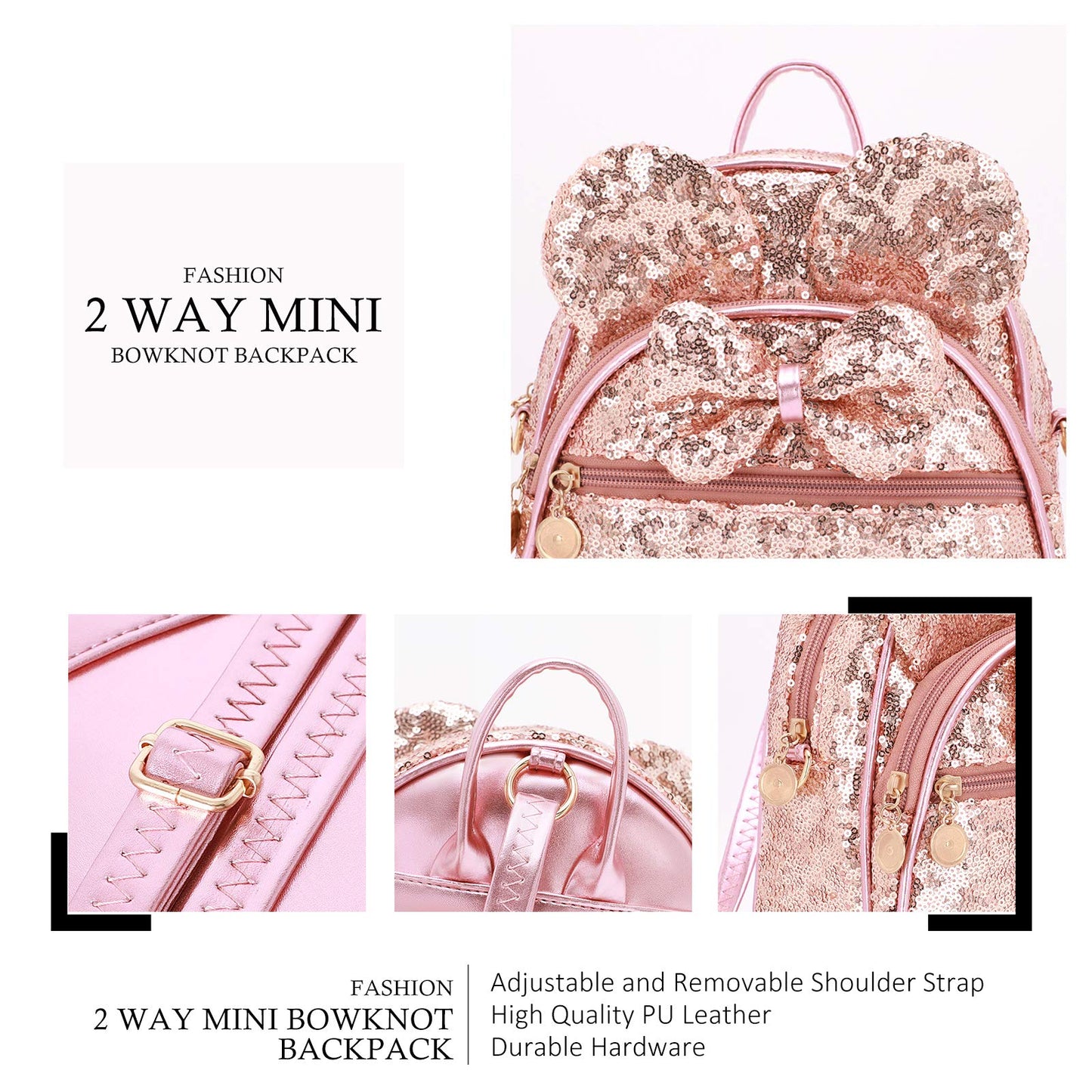 KL928 Girls Bowknot Polka Dot Cute Mini Backpack Small Daypacks Convertible Shoulder Bag Purse for Women