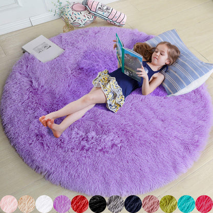 Pink Round Area Rugs 6Ft for Bedroom Living Room, Big Fluffy Shag Circle Rug for Kids Playroom, Cute Preppy Room Decor for Teen Girls, Cozy Fuzzy Furry Plush Carpets for Baby Nursery, Dorm, Classroom