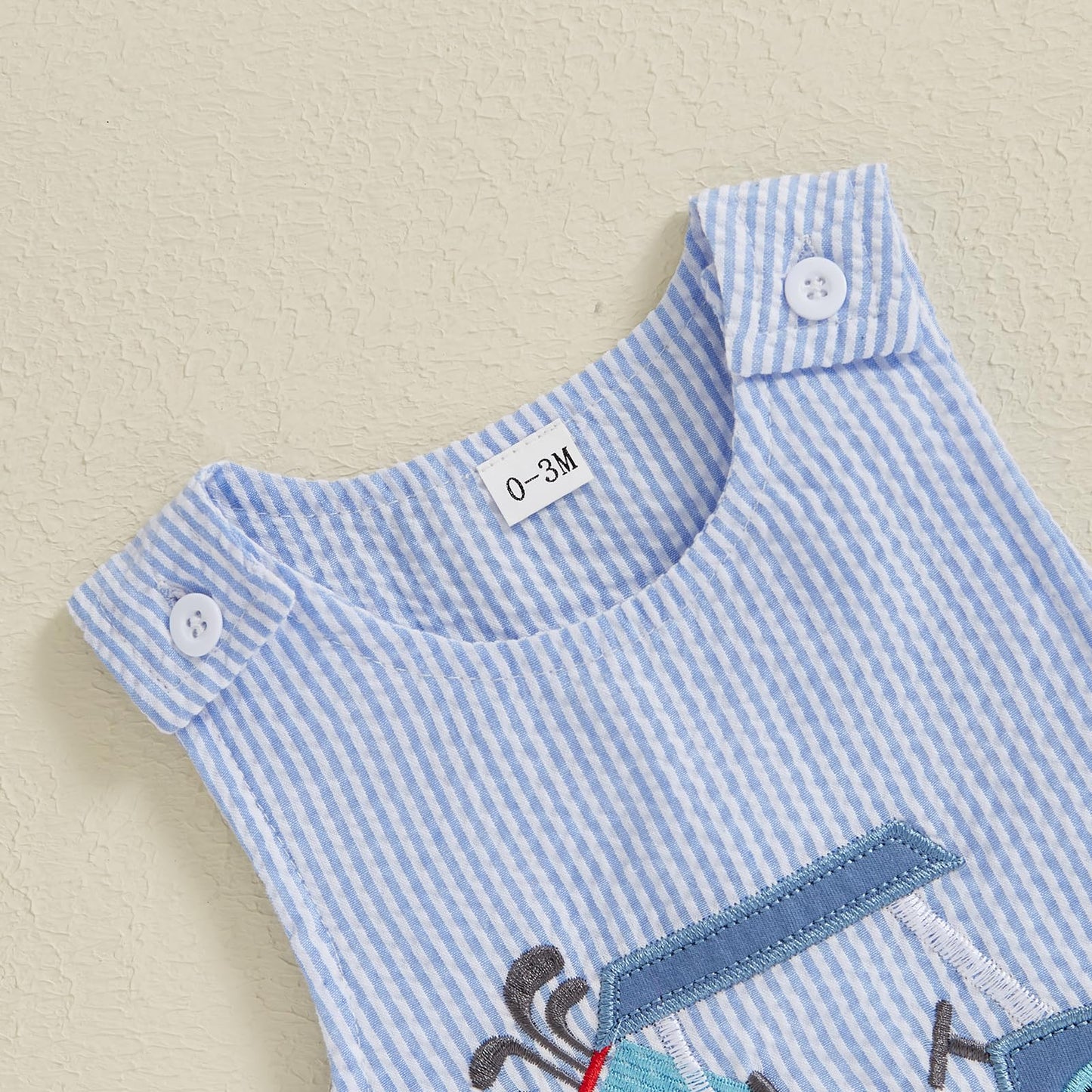 Baby Boy Summer Clothes Sleeveless Embroidery Dinosaur Striped Retro Romper Jumpsuit Smocked Shortall