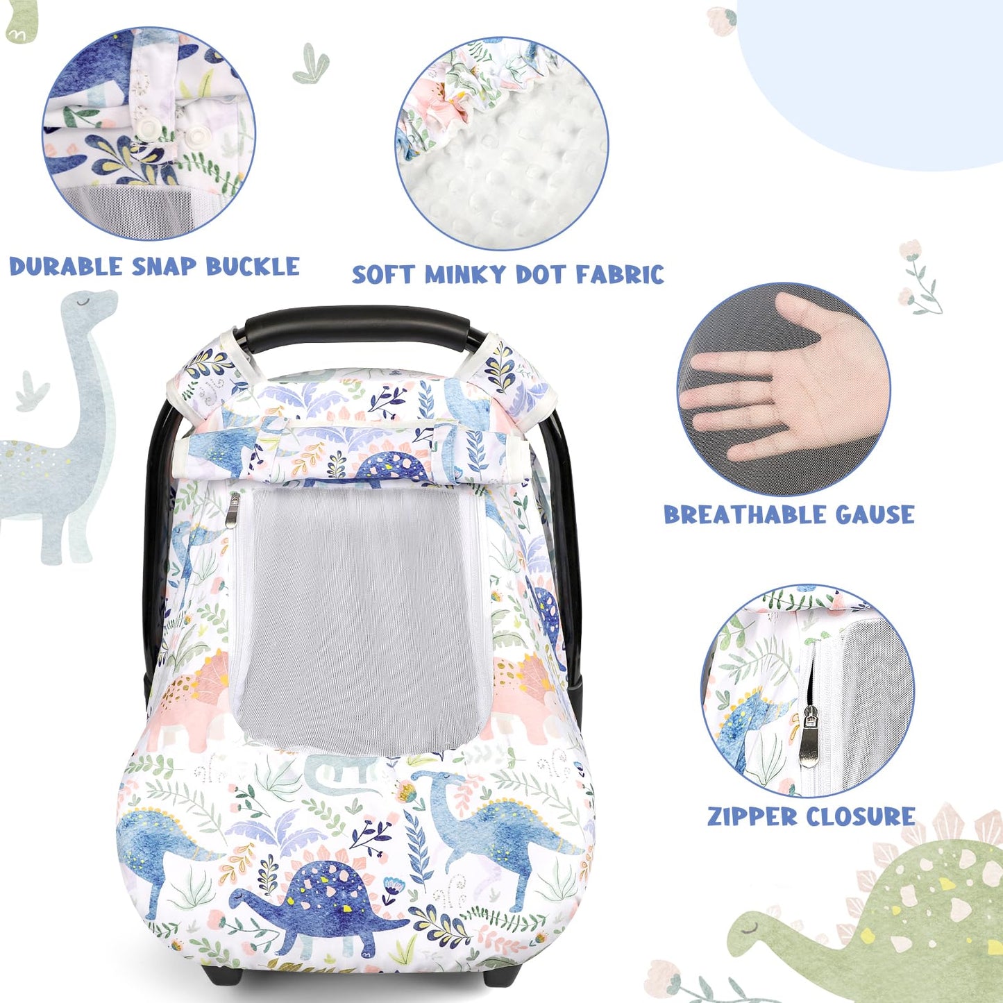 Pea Pod Car Seat Cover Baby, Infant Car Seat Canopy Covers for Newborn with 2 Layers Windows of Breathable Mesh Fabric, Lightweight Polyester/Soft Minky Dot Backing (Floral & Rainbow)