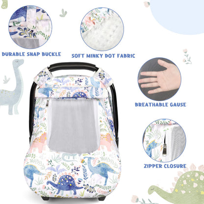 Pea Pod Car Seat Cover Baby, Infant Car Seat Canopy Covers for Newborn with 2 Layers Windows of Breathable Mesh Fabric, Lightweight Polyester/Soft Minky Dot Backing (Floral & Rainbow)