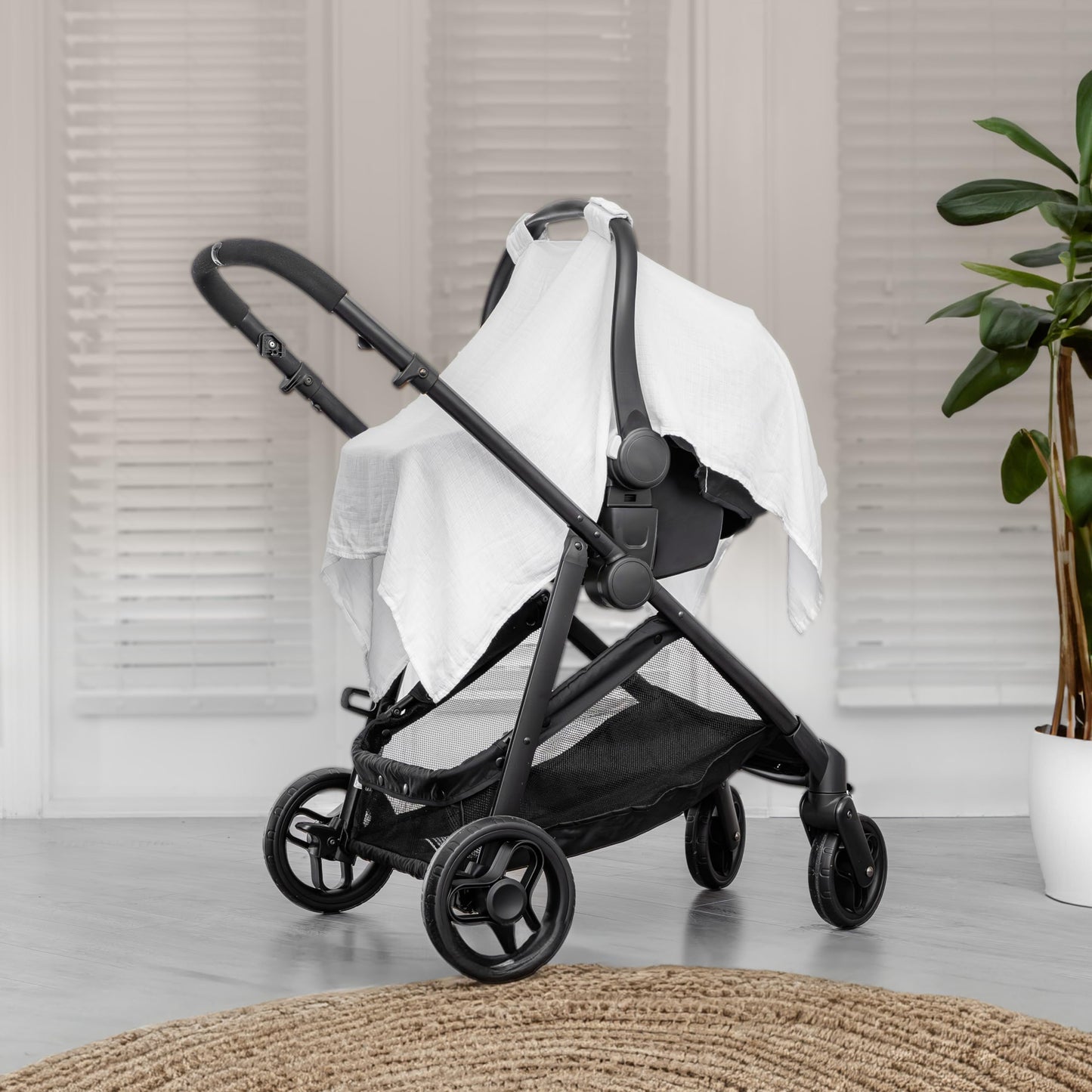Comfy Cubs Baby Car Seat Cover - Soft, Breathable Bamboo Rayon and Muslin Cotton Blend - Lightweight Canopy for Sun, Bug, and Comfort Protection - Large Size Infant Seat Cover in Sage Design