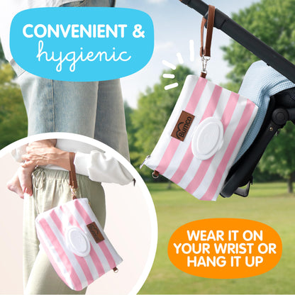 Bumco Diaper Clutch Bag with Refillable Wipes Dispenser - Water Resistant, Lightweight Diaper Pouch with on the go Wipes Dispenser, Portable Baby Wipe Dispenser, (Pink Stripes)