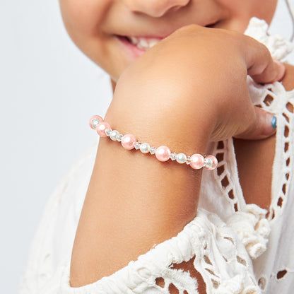 Pretty Sterling Silver Bracelets for Girls with Pink and White Simulated Pearls, European Crystals, Girls Jewelry, Pearl Bracelet for Girl, Birthday Gifts