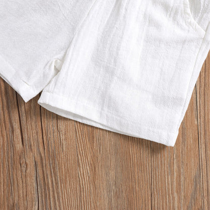 Toddler Baby Boy Linen Outfit Button Down Shirt Plain Shorts Cute Infant Newborn Photoshoot Clothes Summer 2Pcs Set