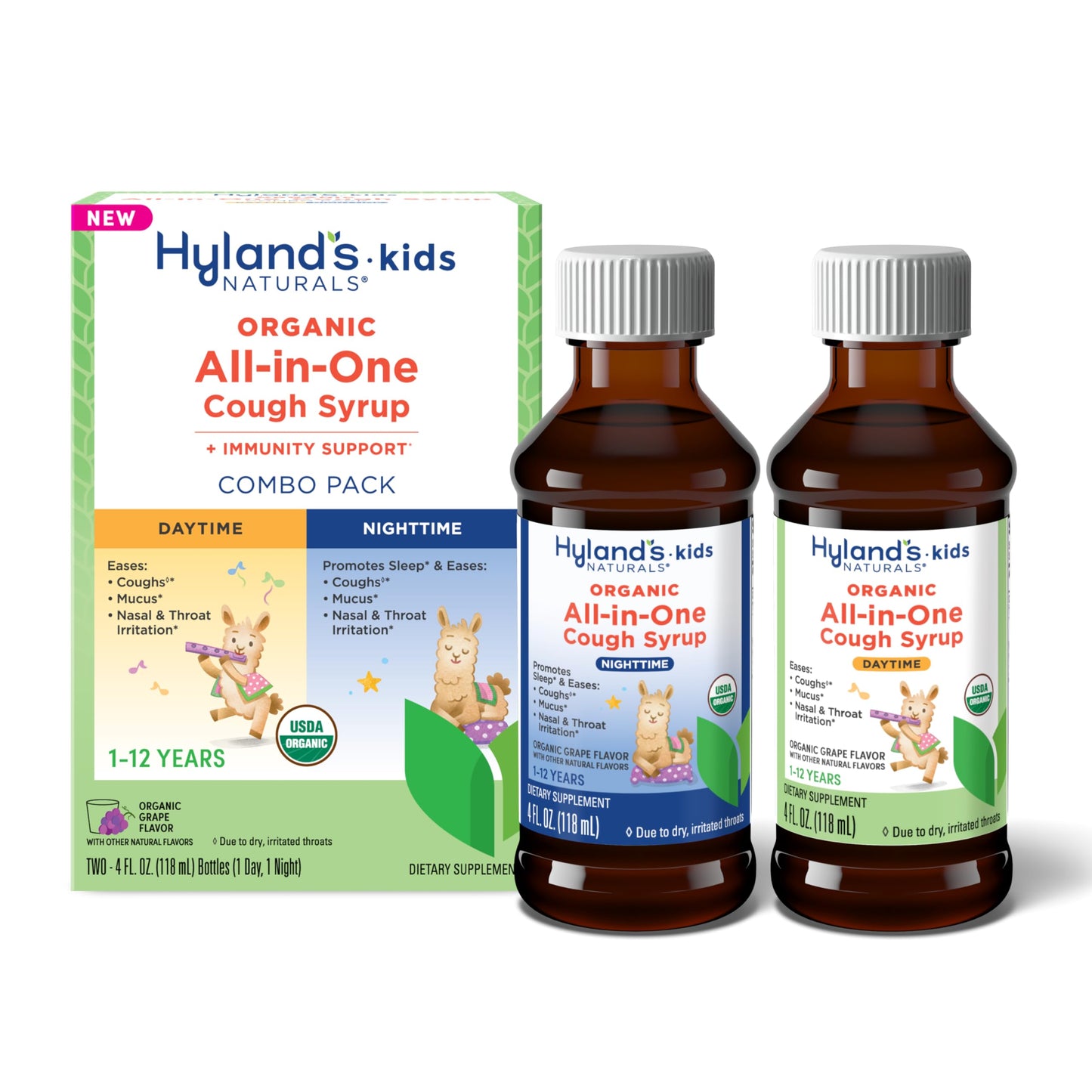 Hyland's Kids Cold and Cough, Day and Night Combo Pack, Cold Medicine for Ages 2 and up, Syrup Cough Medicine for Kids, Nasal Decongestant, 4 Fl Oz (Pack of 2)