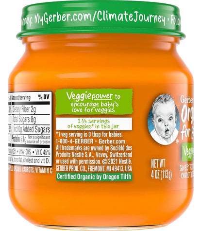 Gerber Organic for Baby 2nd Foods Veggie Power Baby Food Jar (Sweet Potato Apple Carrot & Cinnamon, Pack of 6)