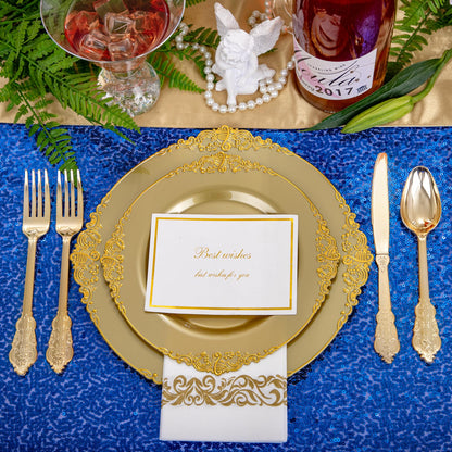 Morejoy 175PCS Rose Gold & Silver Plastic Dinnerware Set: 25 Plates, 25 Forks, 25 Knives, 25 Spoons, 25 Cups, 25 Napkins - Perfect for Wedding & Party