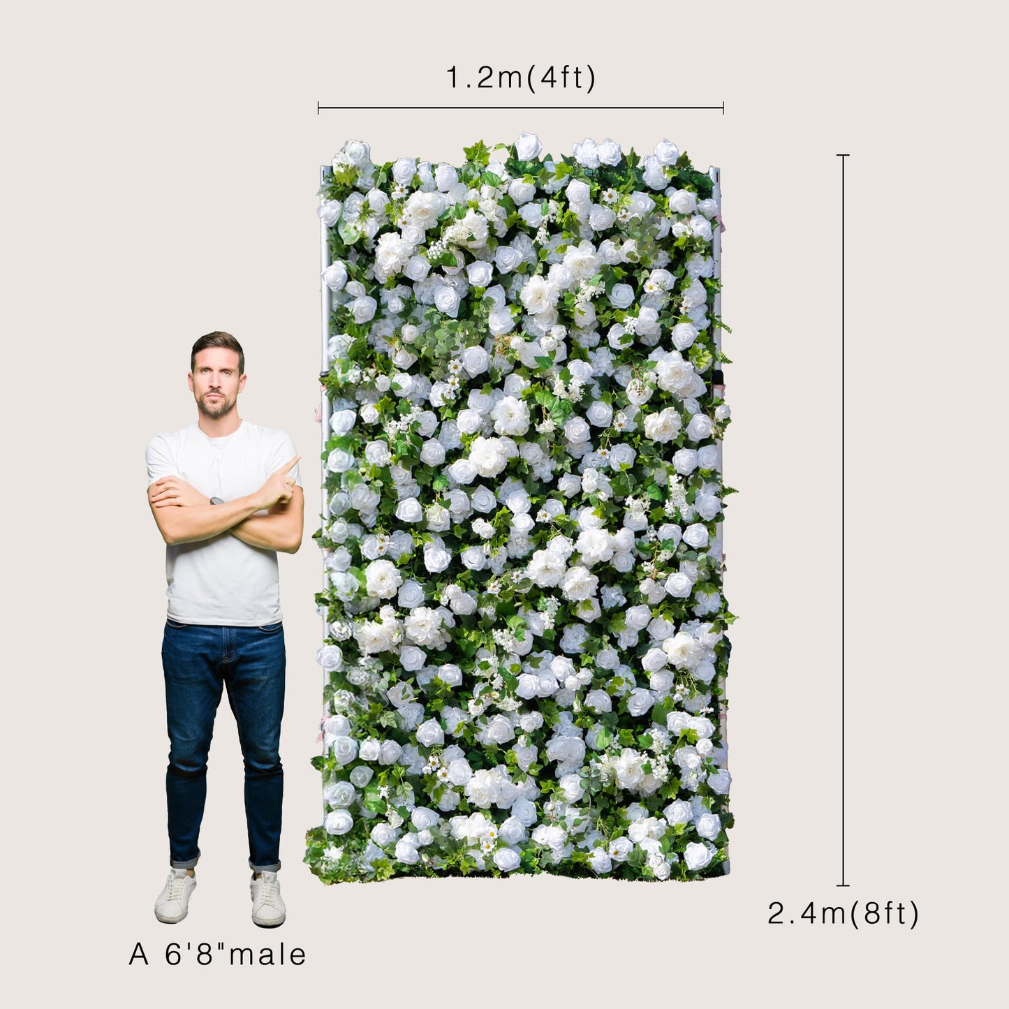 Artificial Luxury‌ Flower Wall Panels, Gorgeous 3D Silk Floral Backdrop for Wedding, Baby Show, Party and Home Decor, Quick Assembly/Storage, Eco ＆ Pet Friendly, 2 pcs, Each Panel 2*8 ft.