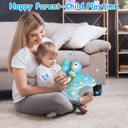 Baby Toys 0-6 Months,Infant Musical Sensory Stuffed Animal with Squeaker,Rattle,Crinkle Wings,Teether & Hanging Ring,Tummy Time Toy for Newborn 0-3-6-12 Months Boys & Girls Gift,Butterfly,Blue
