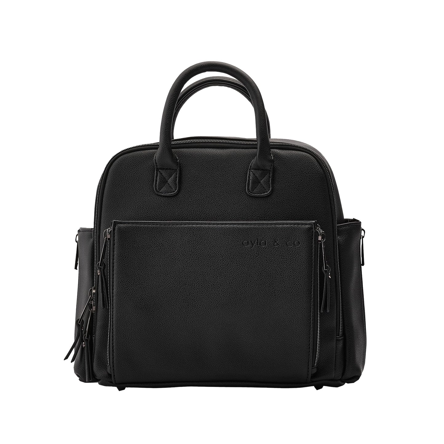 Ayla & Co Mini Bag, Transitional Minimal Diaper Bag, Vegan Leather, with Expandable Pockets, Built-In Wallet, Organizer