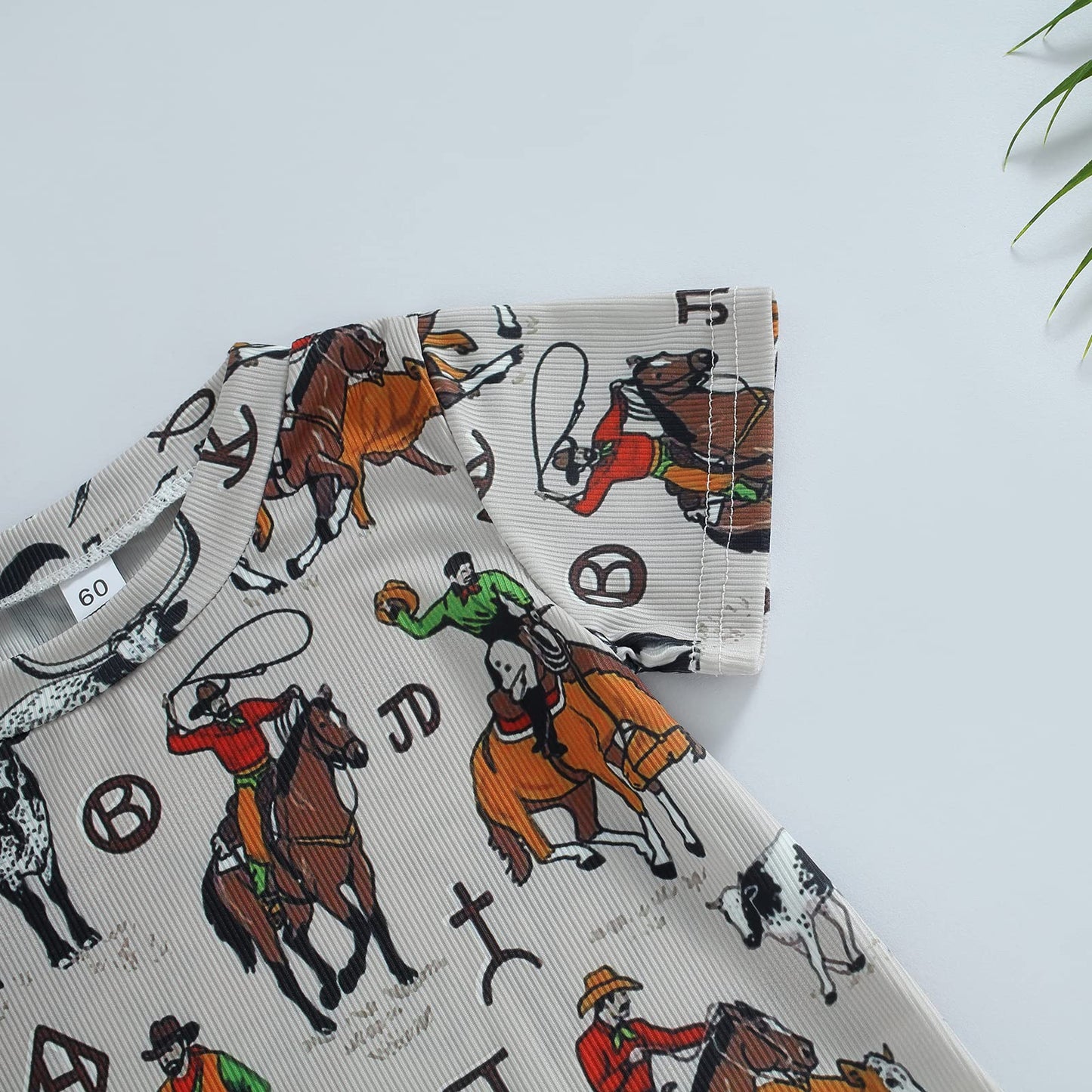 Gueuusu Country Baby Clothes Boy Girl Western Cow Print Short Sleeve Romper Bodysuit Ribbed One Piece Jumpsuit Summer Outfit