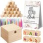 Marsui 136 Pcs Baby Shower Blocks to Decorate Game Kit Includes 98 Wooden Blocks, 36 Markers, 1 Game Sign, 1 Storage Box for Baby Shower Gender Reveal Activity Party Decorations(Pink Elephant)