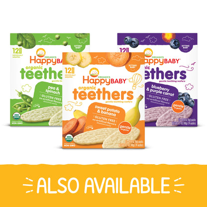 Happy Baby Organics Baby Snacks, Gentle Teething Wafers, Gluten Free & Vegan, Sweet Potato & Banana, 12 Count (Pack of 6)