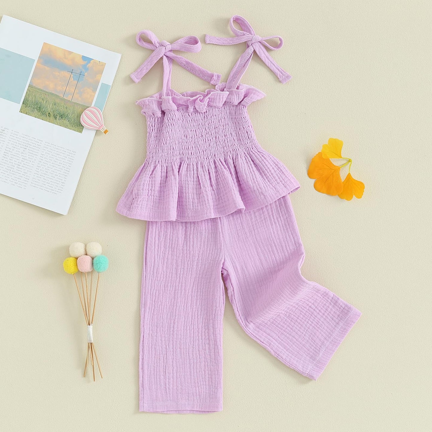 VISGOGO Infant Baby Toddler Girls Clothes Solid Color Sleeveless Camisole Linen Pants Set Baby Summer Outfits