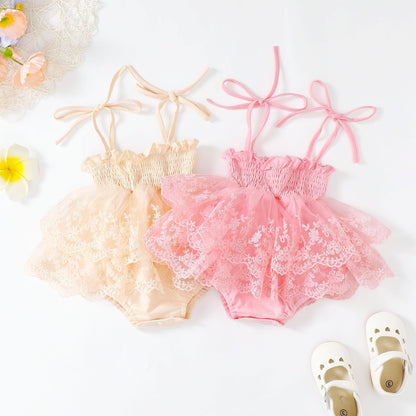 MERSARIPHY Newborn Baby Girl Summer Outfit Sleeveless Ruffle Smocked Halter Tulle Romper Dress One-piece Jumpsuit Clothes