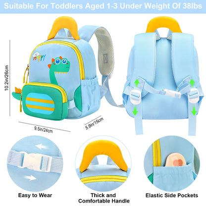 Accmor Toddler Leash Backpack with Anti Lost Wrist Link, Cute Dinosaur Bag Children Safety Walking Harness with Removable Little Pouch, Kids Travel Essential Mini Back Pack with Tether for Baby Boys