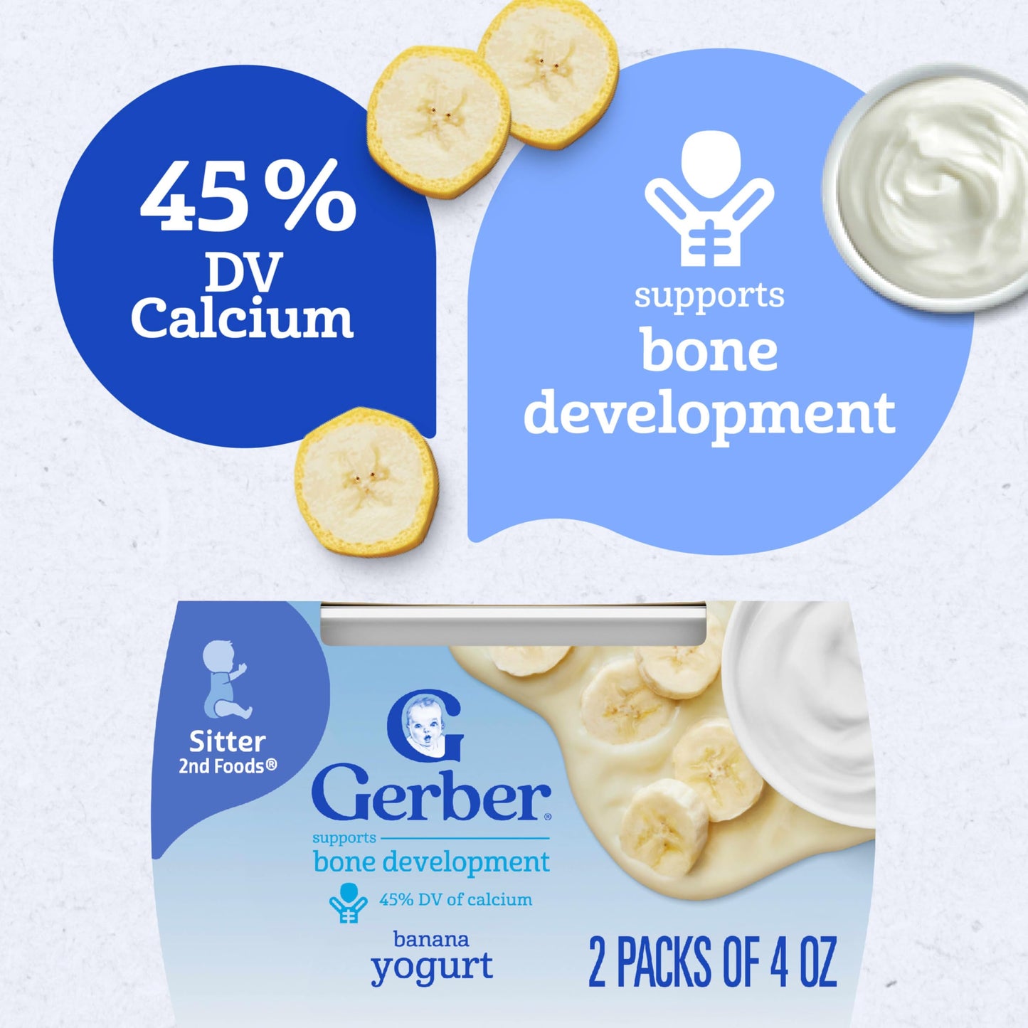 Gerber Baby Food, Yogurt Blends Snack, Banana, 2nd Foods, Baby Snacks, Baby Yogurt, Baby Food Stage 2, No Artificial Flavors or Sweeteners, No Preservatives, 4 oz Tubs (Pack of 2)