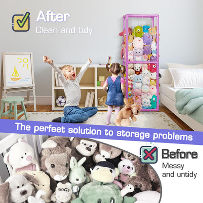Trycooling Stuffed Animal Storage Zoo Stuffed Animal Holder Space Save Vertical Stuffed Animals Storage PVC with Elastic Band and Net for Playroom Bedroom Nursery (White 1)