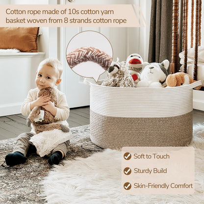 INDRESSME XXXLarge Cotton Rope Basket 21.7" x 21.7" x 13.8" Woven Baby Laundry Blanket Basket Toy Baskets with Handle Storage Comforter Cushions Thread Laundry Hamper
