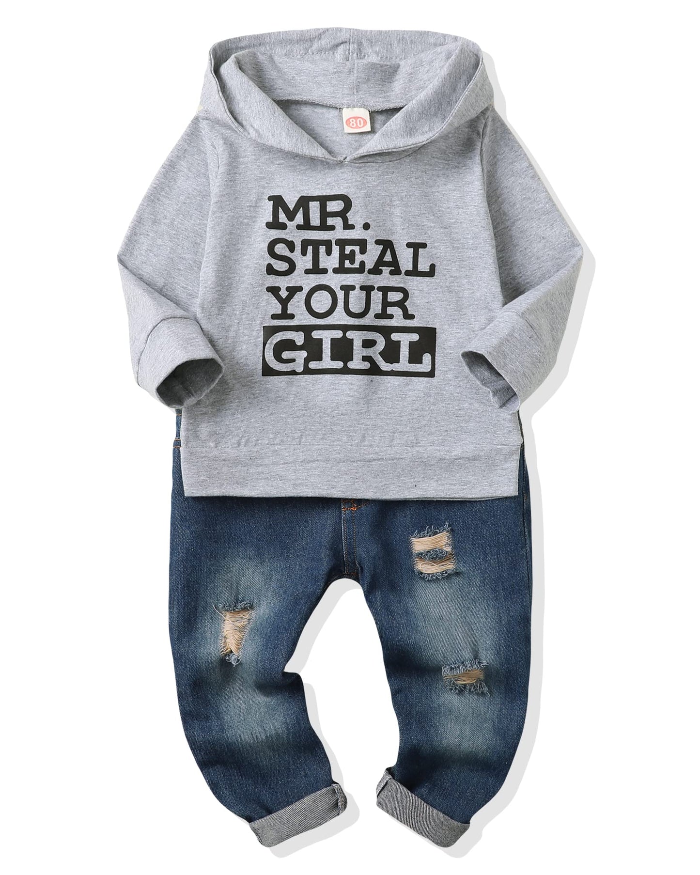 NZRVAWS Baby Boy Clothes Toddler Boy Outfit 2 3 4T 6 12 18 24 Month Fall Winter Hoodie Ripped Jeans Clothing