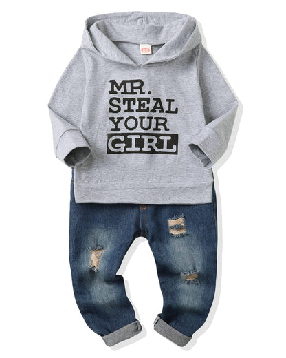 NZRVAWS Baby Boy Clothes Toddler Boy Outfit 2 3 4T 6 12 18 24 Month Fall Winter Hoodie Ripped Jeans Clothing