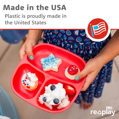 Re-Play Toddler Plates with Dividers - Deep-Walled 3 Compartments Divided Plates for Kids - Dishwasher & Microwave Safe - Made in USA - Set of 3-7.37" x 7.37" x 1.25" - Princess