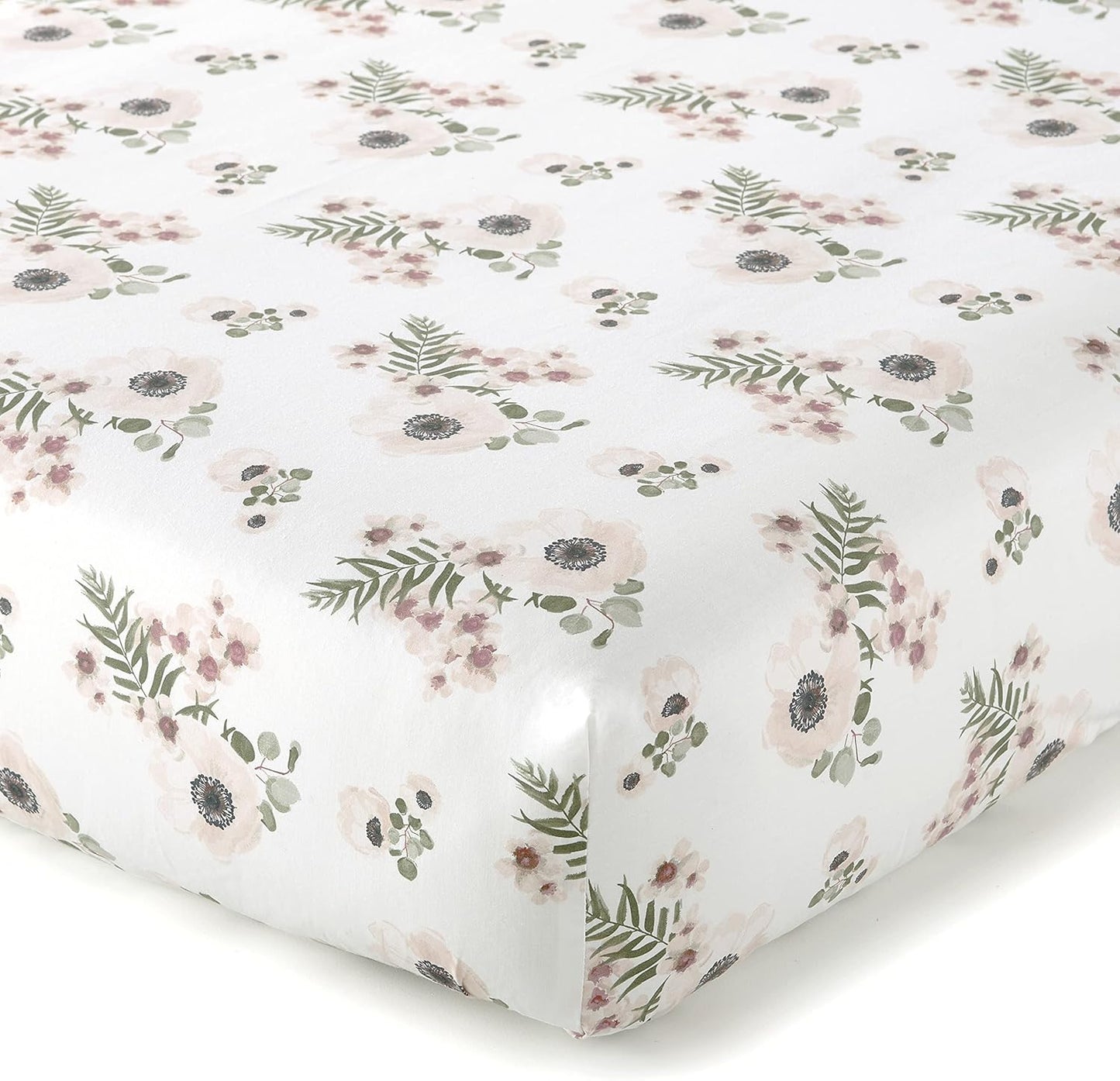 Levtex Baby - Fiori Crib Bed Set - Baby Nursery Set - Floral - Charcoal, Coral, Pink, Green, Cream - Bold Floral - 4 Piece Set Includes Quilt, One Fitted Sheet, Wall Decal & Skirt/Dust Ruffle