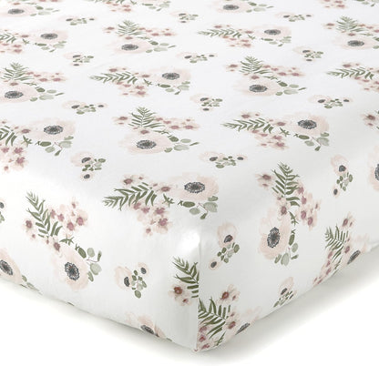 Levtex Baby - Fiori Crib Bed Set - Baby Nursery Set - Floral - Charcoal, Coral, Pink, Green, Cream - Bold Floral - 4 Piece Set Includes Quilt, One Fitted Sheet, Wall Decal & Skirt/Dust Ruffle