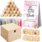 Marsui 136 Pcs Baby Shower Blocks to Decorate Game Kit Includes 98 Wooden Blocks, 36 Markers, 1 Game Sign, 1 Storage Box for Baby Shower Gender Reveal Activity Party Decorations(Pink Elephant)