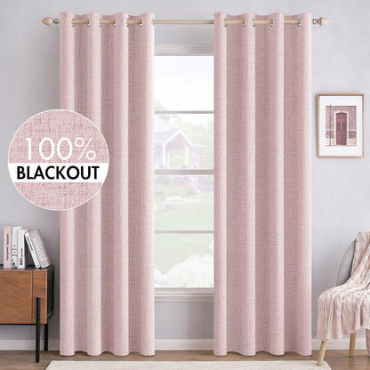MIULEE 100% Blackout Linen Textured Curtains for Bedroom Solid Thermal Insulated Natural Beige Grommet Room Darkening Curtains & Drapes Luxury Decor for Living Room Nursery 52 x 84 Inch (2 Panels)