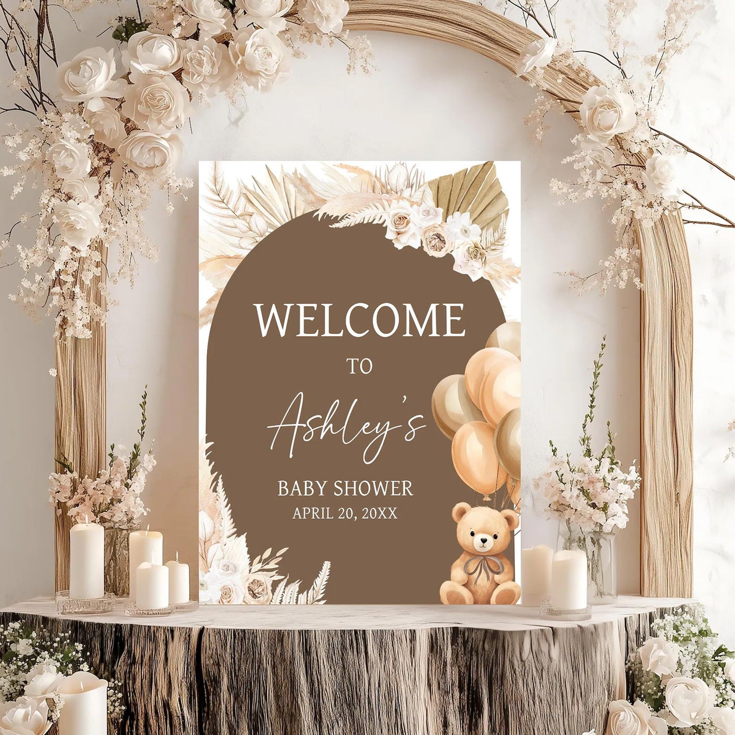 Personalized We Can Bearly Wait Baby Shower Welcome Sign, Welcome to Baby Shower Sign - Teddy Bear & Balloon Theme Décor #5