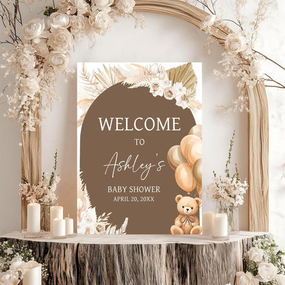 Personalized We Can Bearly Wait Baby Shower Welcome Sign, Welcome to Baby Shower Sign - Teddy Bear & Balloon Theme Décor #5