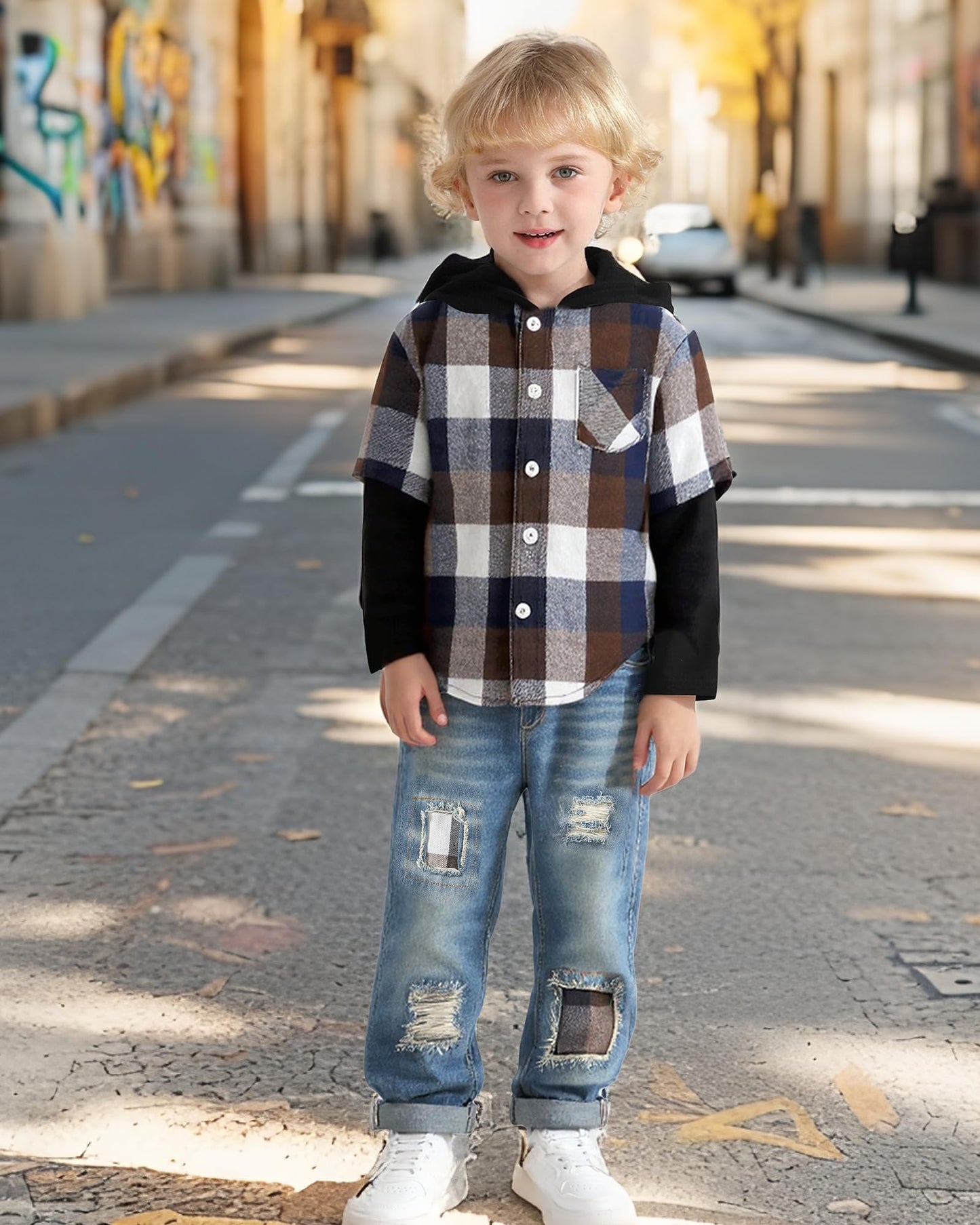 NZRVAWS Baby Boy Clothes Toddler Outfit Infant 6 12 18 24 Months2 3 4T Sweatsuit Ripped Jeans Fall Winter Clothing