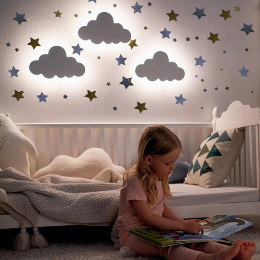 Cloud Lamp (Pack of 1) with Nursery Wall Decals - Baby Night Light - Cloud Nursery Decor - 3 Levels Dimmer - Rechargeable - Baby Room Decor - Nursery Lighting