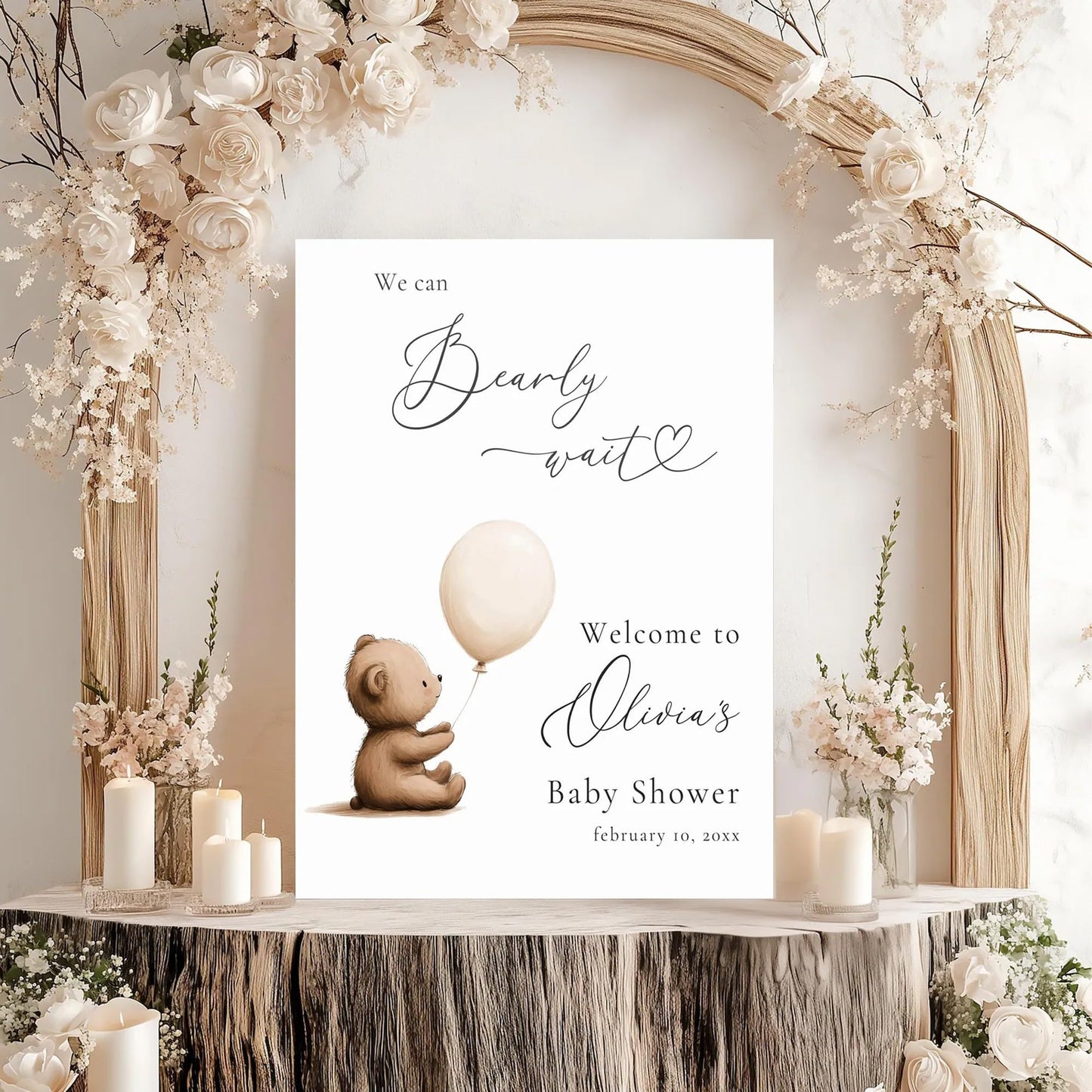Personalized We Can Bearly Wait Baby Shower Welcome Sign, Welcome to Baby Shower Sign - Teddy Bear & Balloon Theme Décor #5
