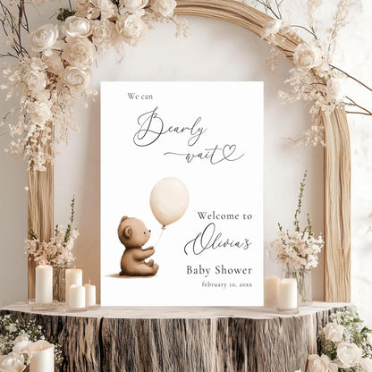Personalized We Can Bearly Wait Baby Shower Welcome Sign, Welcome to Baby Shower Sign - Teddy Bear & Balloon Theme Décor #5