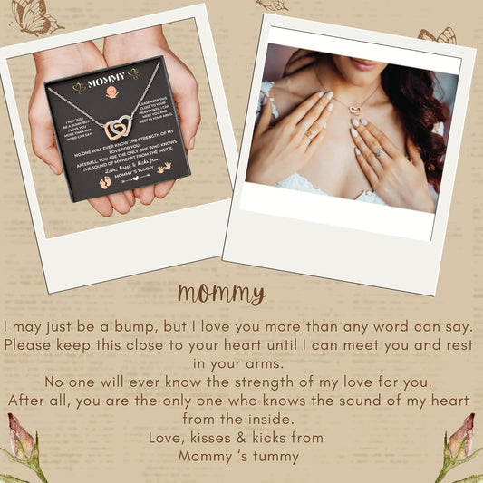 LOTUS-A Pregnancy Gifts for First Time Moms - Sterling Silver S925 Interlock Heart Pendant Necklace with Message Card Mother To Be Soon Present for Expecting Pregnant Women