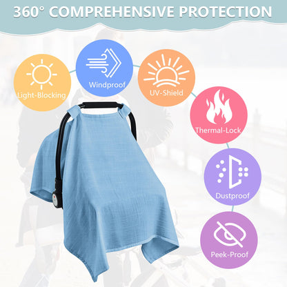 Baby Car Seat Cover, 100% Muslin Carseat Cover, Universal Carseat Covers Baby, Infant Car Seat Cover for Sun, Bug, and Comfort Protection (Green)