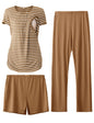 SUNNYBUY Womens Maternity Nursing Pajamas Set, Short Sleeve Breastfeeding Shirts，Pregnancy Shorts & Pants 3 Piece Nursing PJS