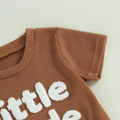 Toddler Baby Boy Summer Clothes Embroidered Waffle Short Sleeve T-Shirts Elastic Shorts Newborn Infant Boy Outfits