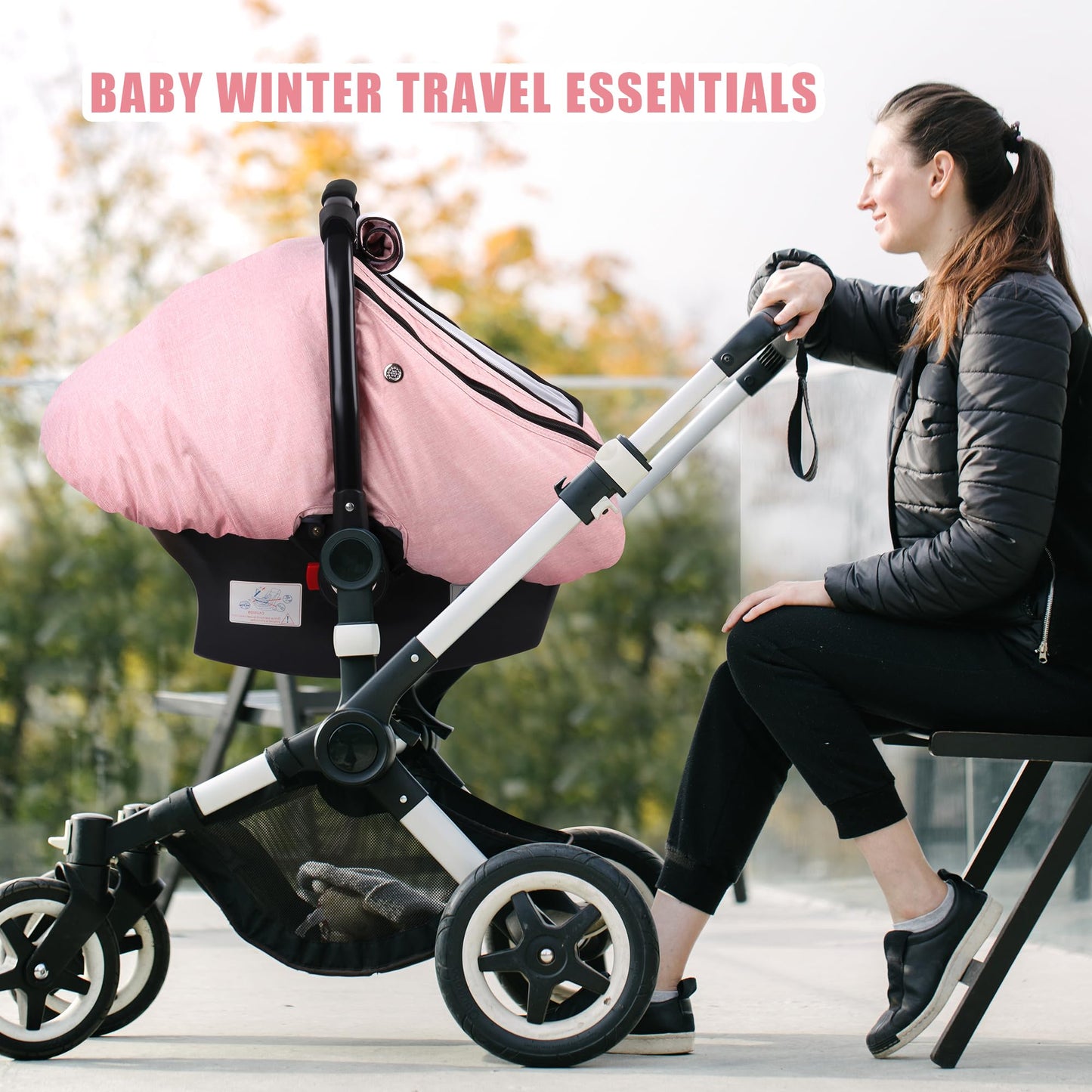 Rquite Car Seat Cover Baby, Carseat Covers Boy Girl, 2 Layers Window -Breathable Mesh & Wind/Sun Shade, Infant Car Seat Canopy Baby Carrier/Stroller Cover, Fit Spring, Fall, Winter, Cold Weather
