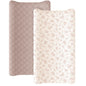 Konssy Waterproof Muslin Changing Pad Cover 2 Pack, Quilted Cotton Fitted Diaper Chang Table Cover, Soft Changing Pad Sheets for Girls Boys (Blossom,Pink)