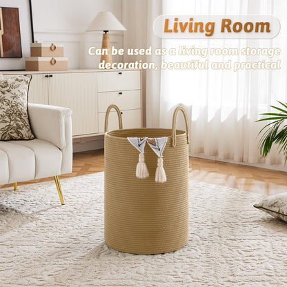 Laundry Basket,Woven Cotton Rope Laundry Hamper,60L for Decor Storage of Dirty Clothes,Toys and Blankets in Bathroom,Baby Room and Living Room