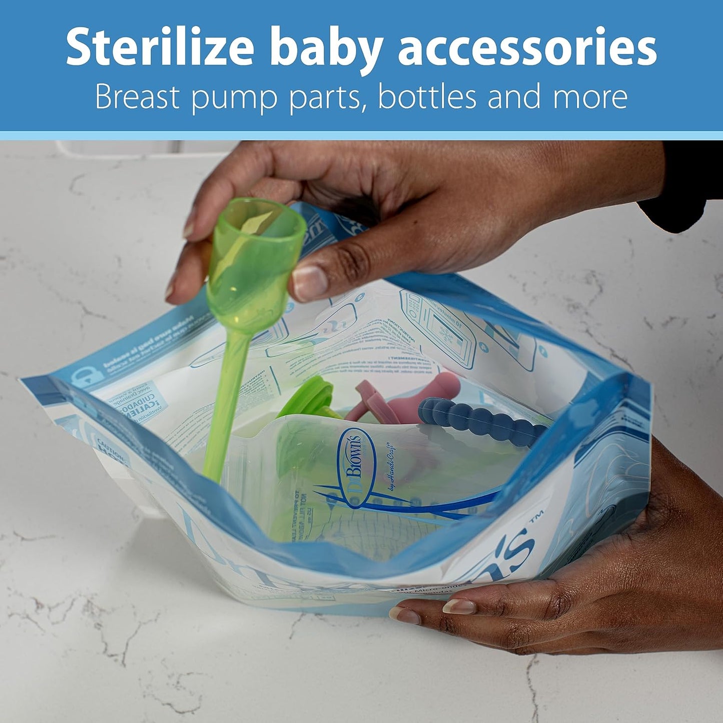 Dr. Brown's Microwave Steam Sterilizer Bags for Baby Bottles, Pacifiers, Pump Parts and Accessories, Travel Baby Bottle Sterilizer, 30 Uses per Bag, 5 Count (Pack of 1)