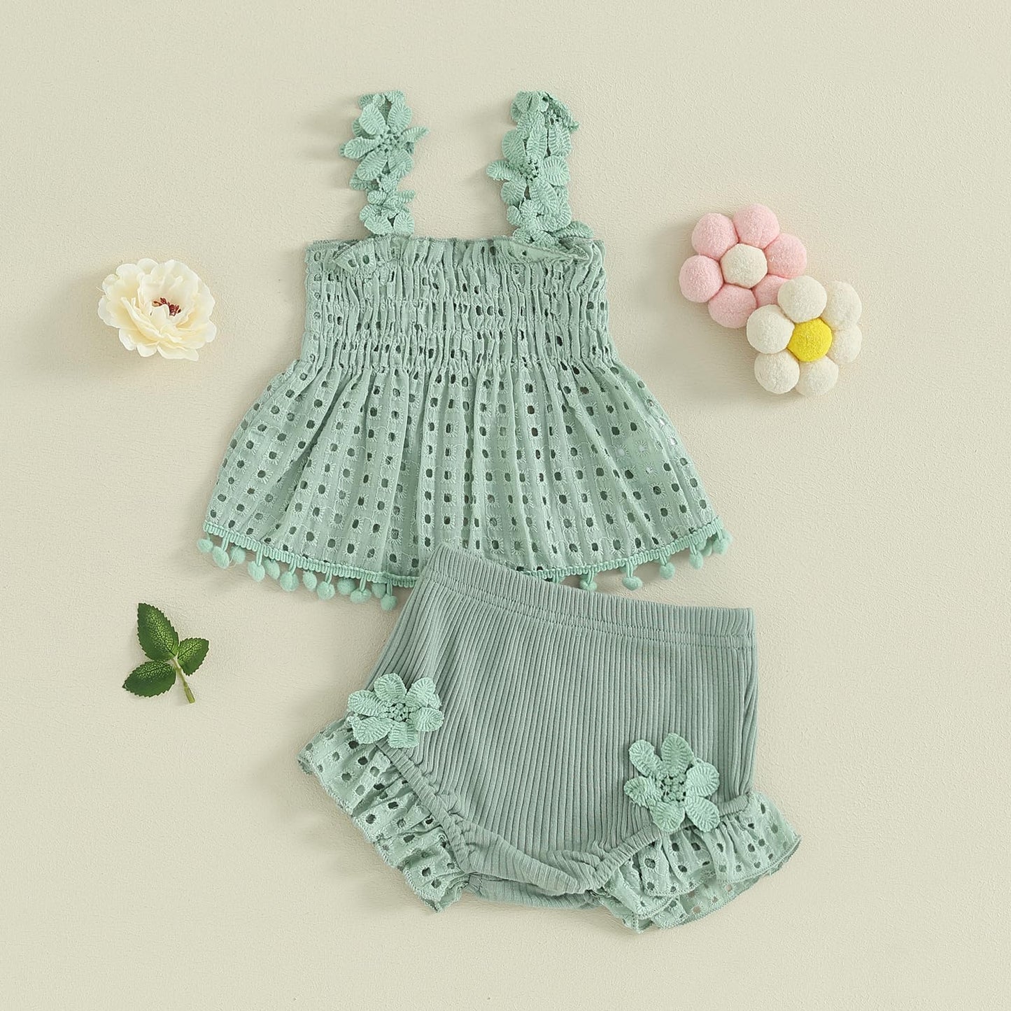 Murnouche Newborn Baby Girl Summer Clothes Sleeveless Floral Top Ribbed Shorts Boho Outfit Set