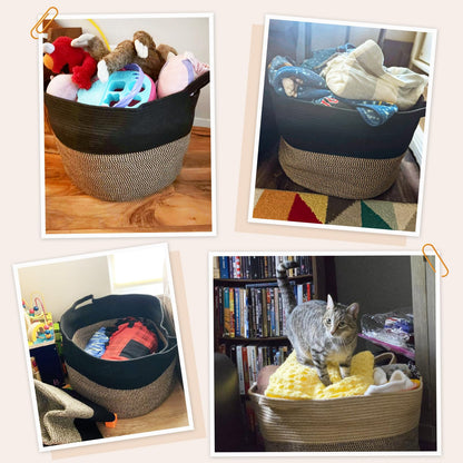 INDRESSME XXXLarge Cotton Rope Basket 21.7" x 21.7" x 13.8" Woven Baby Laundry Blanket Basket Toy Baskets with Handle Storage Comforter Cushions Thread Laundry Hamper