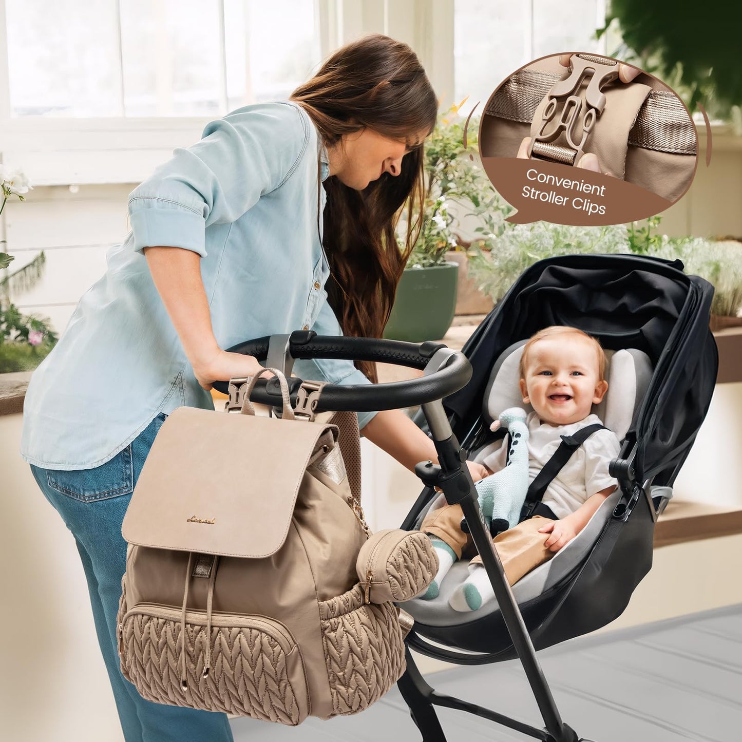LOVEVOOK Diaper Bag Backpack, Small Baby Bag, Cute Baby Diaper Bag, Stylish Water-Resistant Travel Baby Bag for Mom, Baby Backpack with Changing Pad, Stroller Straps -Khaki
