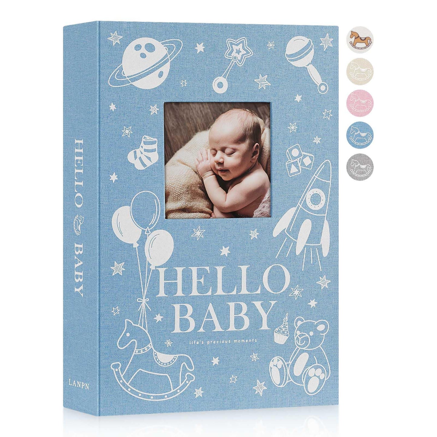 Lanpn Baby Photo Album 4x6 300 Pockets, Linen Newborn Bebe Ultrasound Photo Album with Memo Writing Area, Cover Photo Book, Picture Album for kids, Baby Girl Boy Memory Book Keepsake Colorful