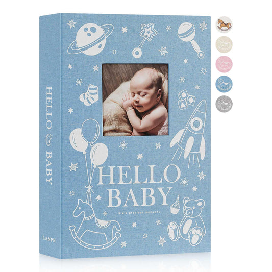 Lanpn Baby Photo Album 4x6 300 Pockets, Linen Newborn Bebe Ultrasound Photo Album with Memo Writing Area, Cover Photo Book, Picture Album for kids, Baby Girl Boy Memory Book Keepsake Colorful